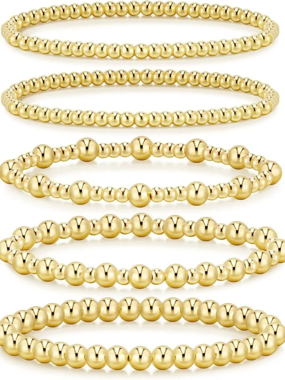 Waterproof Gold Beaded Bracelets for Women, Adjustable Stackable Jewelry Set